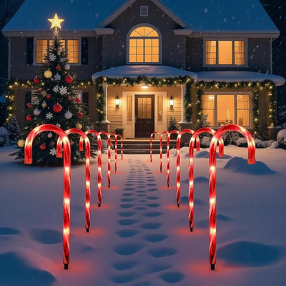 Christmas Candy Cane Lights Outdoor Pathway，12Pack Light up Candy Canes 16" Christmas Sidewalk Walkway Lights with 72 Incandescent Large Lighted Candycane Outdoors Decorations Yard Stakes