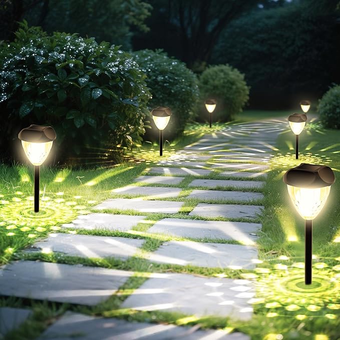 Ensenior 12-Pack Solar Lights Outdoor, 14.17" Auto ON/Off 3000K LED Solar Garden Lights for Pathway, Yard, Patio, Walkway, Planter, Waterproof, Energy-Efficient Landscape Lighting