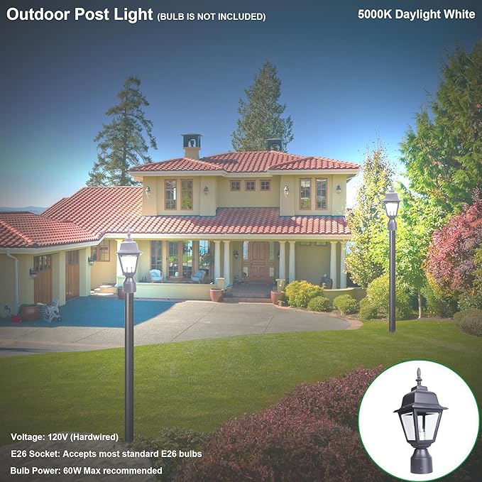 Black Solar Pole Lantern, Outdoor Post Lighting
