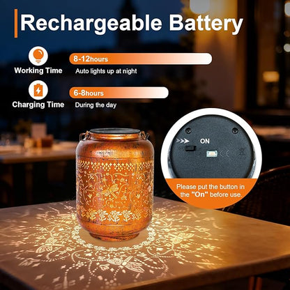 Dragonfly Solar Lanterns Outdoor Waterproof, Birthday Gifts for Women Metal Hanging Solar Lights for Yard Garden Decor Dragonfly Gardening Mothers Day Gifts for Mom Grandma