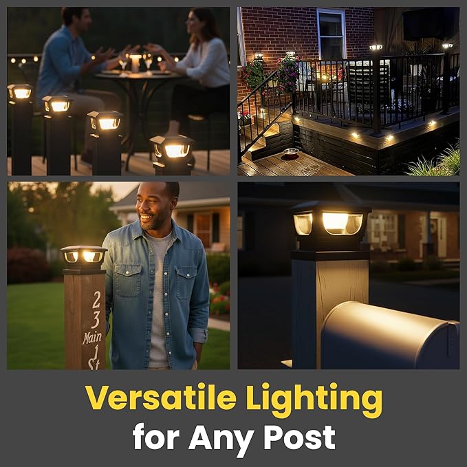 Brighticonic Solar Post Cap Lights Outdoor 4x4, 3x3 – Auto On/Off Post Lights Solar Powered - Easy Install IP65 Waterproof Deck & Fence Lights – Efficient 1500mAh Battery – 120 Lumen, Warm White 3000K