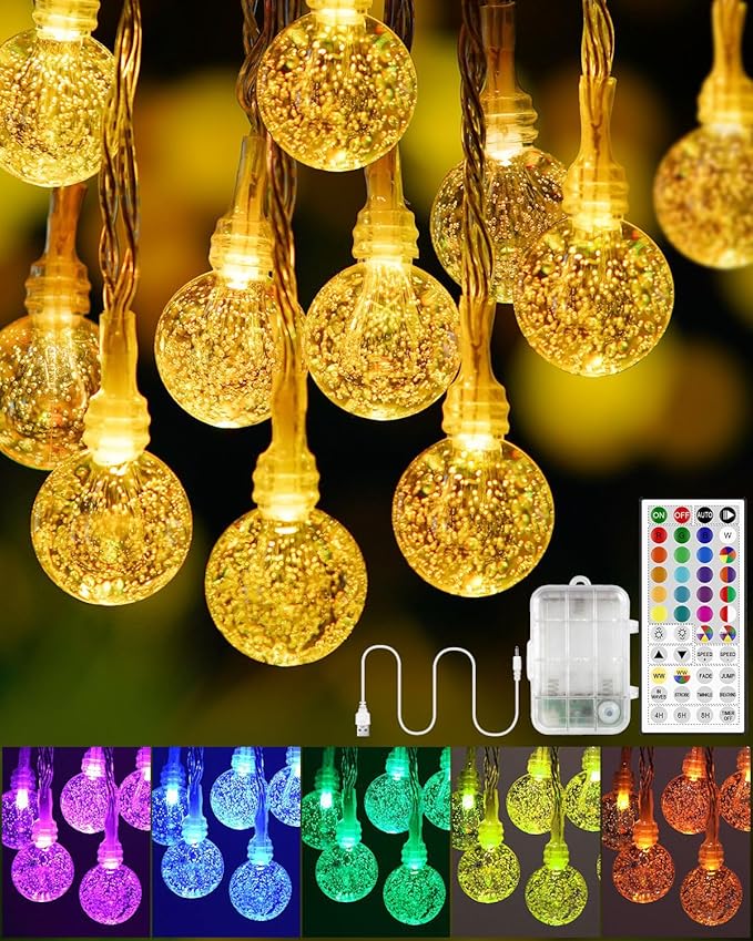 OMIKA 33FT Battery Operated String Lights, 24 Colors +Warm White 60 LEDs Battery Operated Christmas Lights, Indoor Outdoor USB Powered Fairy String Lights for Xmas Bedroom Garden Patio Balcony Decor