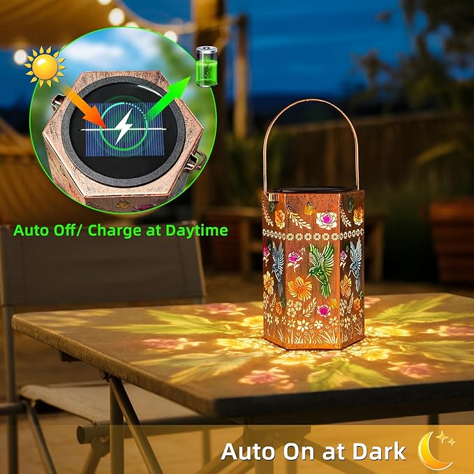 Solar Lanterns Outdoor Waterproof - Hummingbird Metal Hanging Lantern Garden, Patio, Pathway Decorative Light Gift for Moms Women Mother Grandma (1 Pack)