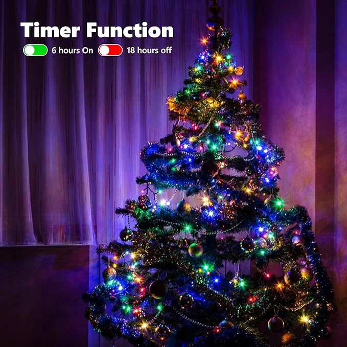 Battery Operated Christmas Lights - 4 Pack Total 66ft 200 LED Battery String Lights 8 Modes Waterproof with Timer for Home, Garden, Party, Holiday, Christmas Tree Decoration (Green Wire, Multicolor)