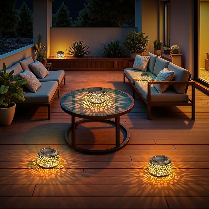 2 Pack Bronze Solar Lanterns Outdoor Waterproof Lights: Hollow Out Metal Table Light, Unique Gardening Gifts for Women Mom, Outside Garden Yard Balcony Indoor Tabletop Decorations, 2 Lighting Modes