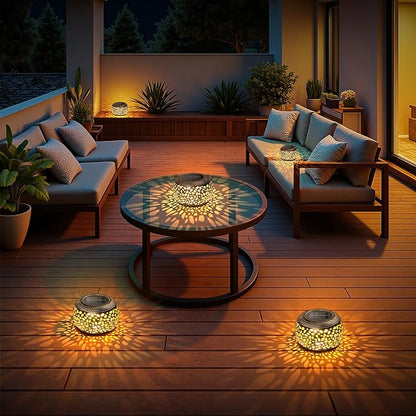 2 Pack Bronze Solar Lanterns Outdoor Waterproof Lights: Hollow Out Metal Table Light, Unique Gardening Gifts for Women Mom, Outside Garden Yard Balcony Indoor Tabletop Decorations, 2 Lighting Modes