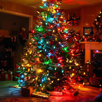 C7 Vintage Christmas String Lights, 27.5FT Outdoor Christmas Tree String Lights with 50 Multicolor LED Bulbs, Christmas Party Decorations with 8 Fairy Lighting Patterns - Green Wire