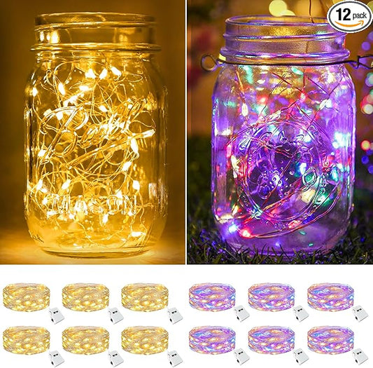 12-Pack 20 LED Christmas Twinkle Lights, 7ft Waterproof for Porch