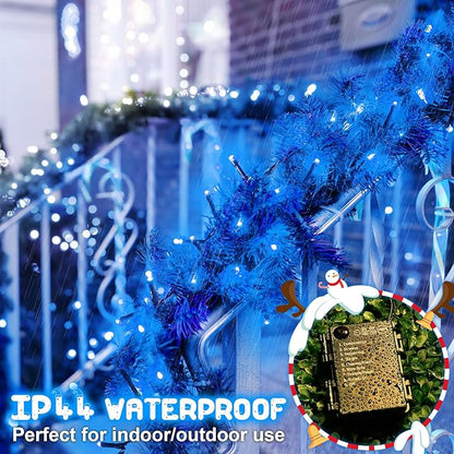 Blue Christmas Lights Outdoor Battery Operated String Lights Total 100LED 33Ft with Timer 8 Modes 16.4Ft*2 Waterproof Outdoor Indoor for Christmas Decor, Blue, 2-Pack