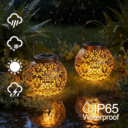 Homemory 2 Pack Solar Lanterns Outdoor Waterproof Hanging Lantern Decorative Outside Lights for Pathway, Patio, Backyard, Porch, Lawn (Bronze)