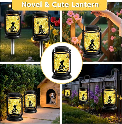 2 Pack Dog Solar Lanterns 3-IN-1 Outdoor Waterproof - Birthday Gifts for Dog Lovers Women Mom Christmas, Mason Jar Hanging Lanterns with Stake, Garden Decor Lights for Patio Yard Balcony Decorations