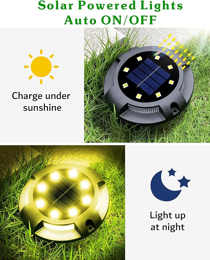 12-Pack Warm White In-Ground Solar Lights, Flat LED Garden