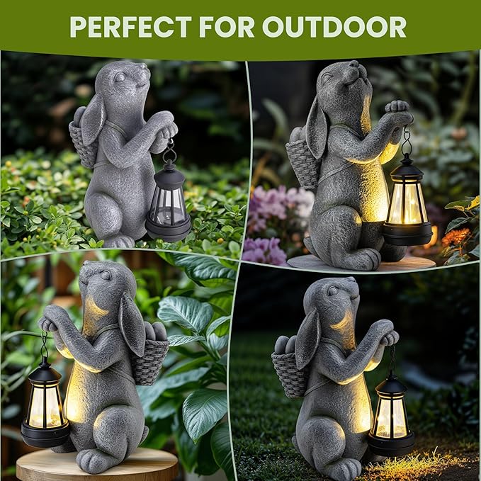 Solar Rabbit Garden Statue Light, Outdoor Decor