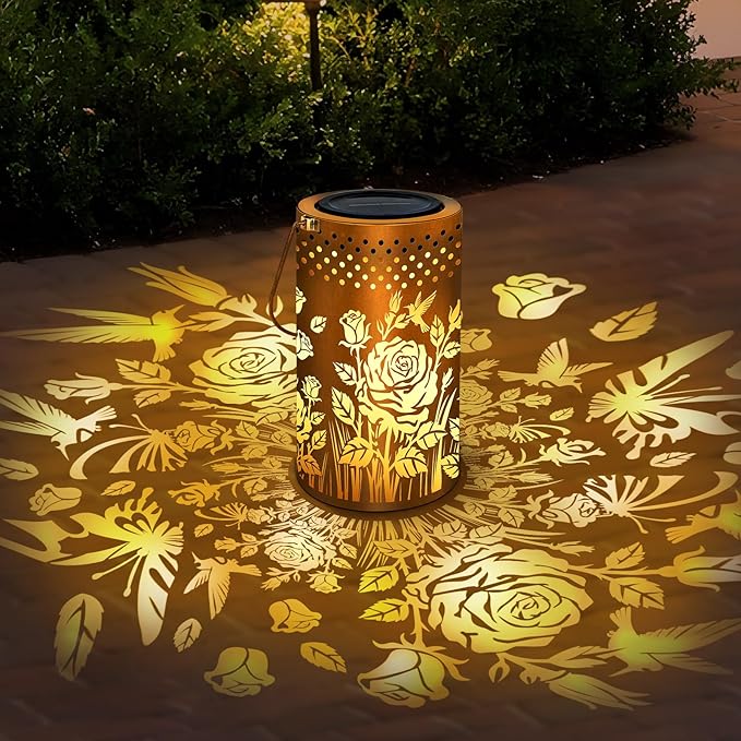 PHILORN Butterfly USB-C Solar Lanterns Outdoor Waterproof Rose Garden Decor Birthday Gifts for Mom Grandma Women Metal Hanging Solar Lights Decorations for Backyard Patio Lawn Porch Landscape