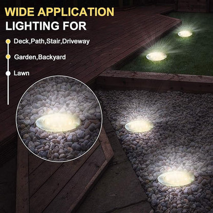 Aogist Solar Ground Lights, 8 LED Garden Disk Lights In-Ground Outdoor Landscape Lighting for Lawn Patio Pathway Yard Deck Walkway (Warm White, 8 Pack)