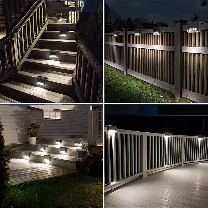 pearlstar Solar Deck Lights,16 Pack Step Light Waterproof LED Stair Lights,Outdoor Solar Fence Light for Deck, Stairs,Step,Yard,Patio,and Pathway (White),Black