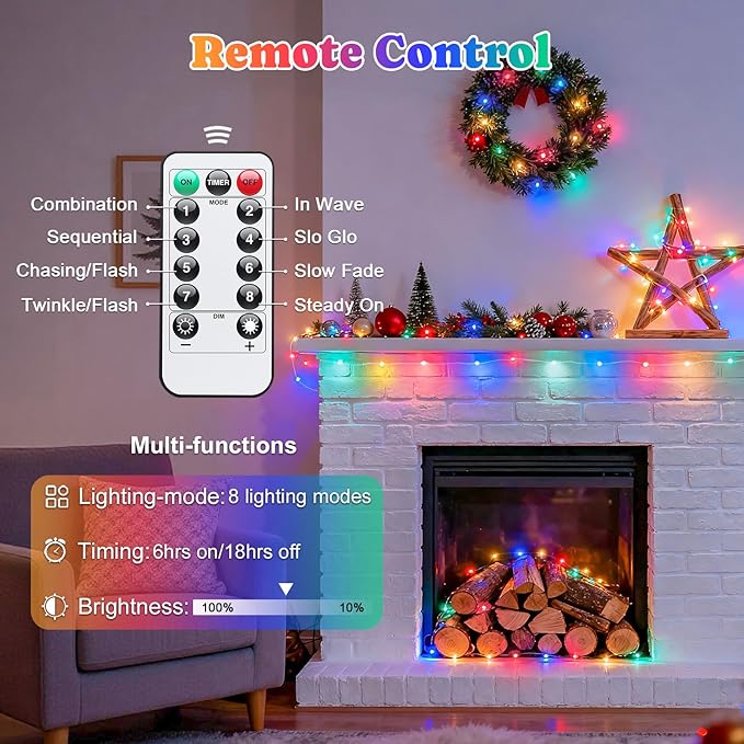 2-Pack 200 LED Christmas Twinkle Lights, 66ft Waterproof for Patio