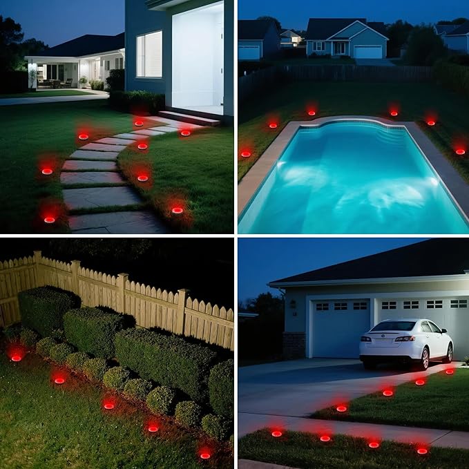 Mini Solar Ground Lights, 12 Pack Solar Lights Outdoor Waterproof, Upgraded LED Flat Landscape Lighting for Outside Pathway Garden Patio Yard Driveway,Red