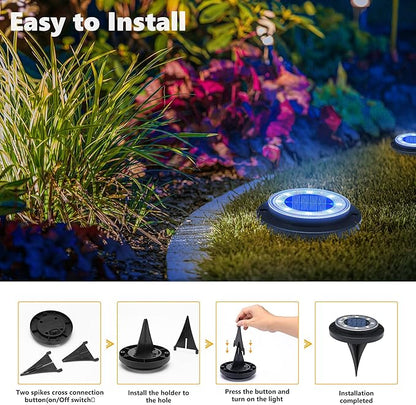 Flacchi Solar Lights Outdoor - Solar Powered Ground Lights Outdoor Solar Disk Light Waterproof Landscape Light for Patio Yard Pathway Walkway Driveway (Blue, 2 Pack)
