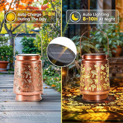 Homemory Solar Lanterns Outdoor Waterproof Mushroom Lights Garden Decor, Birthday Gifts for Women Mom Grandma, LED Hanging Solar Lights for Yard, Patio, Backyard, Porch, Lawn