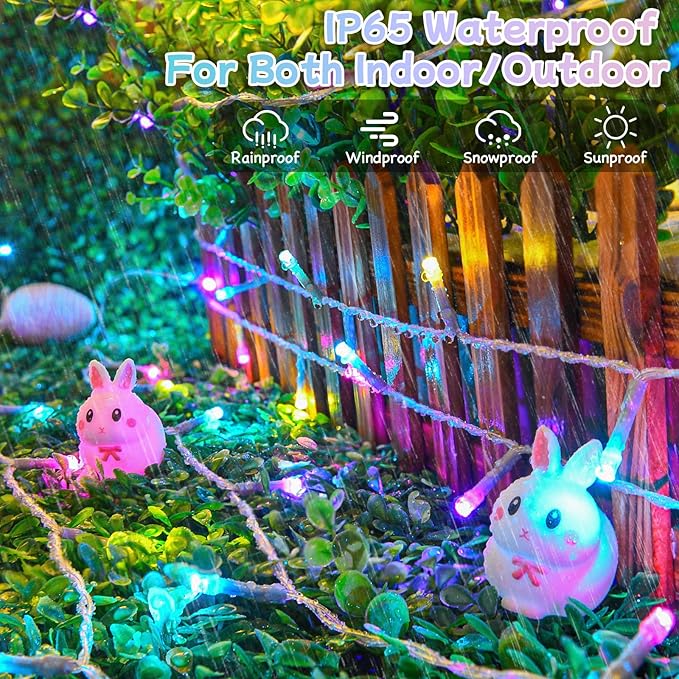 Pastel Easter Lights String Battery Operated Total 100LED 33ft for Easter Decorations for Home Outdoor Indoor Waterproof with Timer for Party Decorations, Multicolor