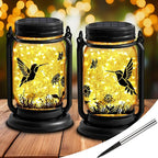 Hummingbird Solar Lantern Set 2-Pack, Metal Patio Lighting