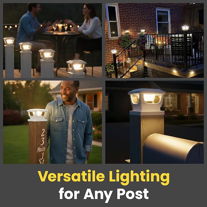Brighticonic Solar Post Cap Lights Outdoor for 4x4, 3x3 – Auto On/Off Post Lights Solar Powered - Easy Install, IP65 Waterproof Deck & Fence Lights – Long Lasting Battery – 120 Lumen, WarmWhite - 2pck
