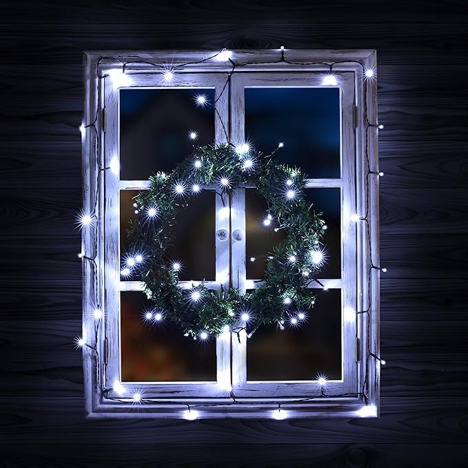 Lomotech Battery Operated Christmas Lights - 2 Pack Total 33ft 100LEDs String Lights 8 Modes Waterproof with Timer for Home, Garden, Party, Holiday, Tree Decoration (Green Wire, White）