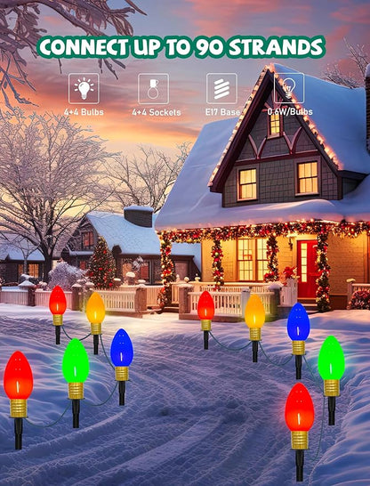 Jumbo C9 Christmas Pathway Lights Outdoor, 14Ft Outdoor Xmas Decorations Stakes Lights with 8 LED Jumbo Multicolor Bulb Christmas Walkway Lights for Outside Lawn Yard Garden Sidewalk Holiday