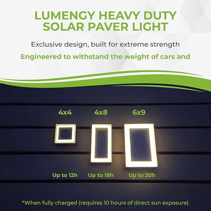 LUMENGY Solar Paver Light 6x9 inch (5.82x8.85), Stainless Steel with Tempered Glass, 2700K Warm White Glare-Free Lighting for Driveways, Walkways and Patios, IP67 Waterproof, Drive-Over Rated