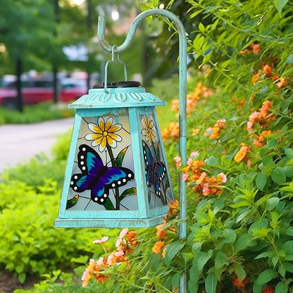 Butterfly Solar Lantern with Shepherd Hook, Outdoor Hanging Metal LED Garden Light Waterproof for Patio Yard Pathway, Butterfly Lantern Decor and Christmas Holiday Gift for Mom Grandma Women