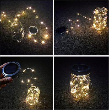Solar Mason Jar Lights, 4 Pack 30 LEDs Waterproof Fairy Firefly String Lights Build-in Glass Mason Jar, Best Patio Garden Decor Solar Hanging Lanterns Outdoor Warm White (4 Pack-Mason Jars Included)