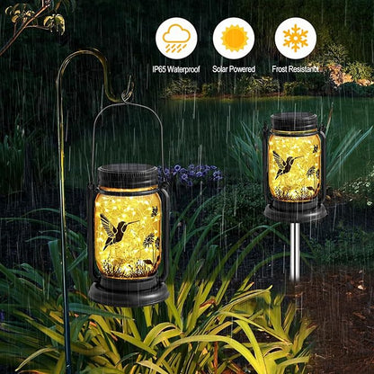 YJFWAL Hummingbird Solar Lanterns Outdoor Waterproof - Birthday, Mothers Day Gifts for Women Mom Grandma, Mason Jar Garden Lights for Patio, Yard, Porch, Balcony, Garden Decor