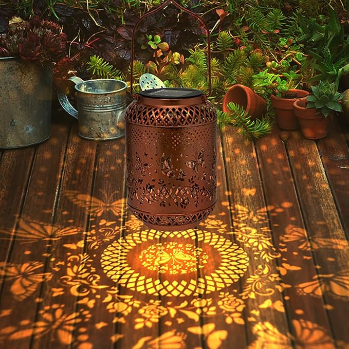 Butterfly Solar Lanterns Garden Decor Birthday Gifts for Women Mon Grandma Metal Hanging Solar Lights Waterproof Outdoor Decoration for Outside LED Lanterns for Yard Patio Lawn Pathway Landscape