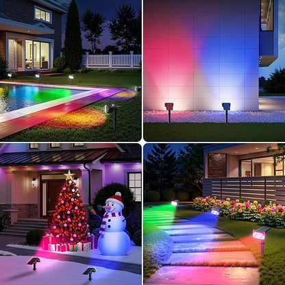 LETMY Solar Spot Lights Outdoor Waterproof with Bigger LED, 4 Pack 135°Adjustable Solar Lights Outdoor, 2-in-1 Wall Lights & 2 Modes Landscape Spotlights for Tree Yard Pathway Garden Decor(RGB Light)