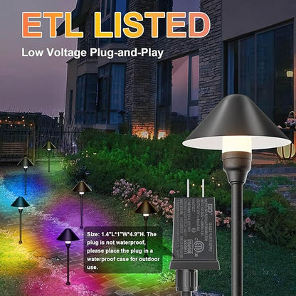 6 Pack Low Voltage Pathway Lights with Remote Timer, Low Voltage Landscape Lighting Warm White + RGB Modes, Outdoor LED Landscape Path Lights for Yard Lawn Backyard Walkway ETL Listed Transformer