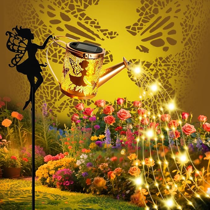 Solar Garden Fairy Watering Can Lights Outdoor IP65 Waterproof Watering Can Hanging Lanterns Garden Decor, Solar Powered LED Patio Yard Pathway Lights Fairy Gardening Gifts for Mom Women Birthday