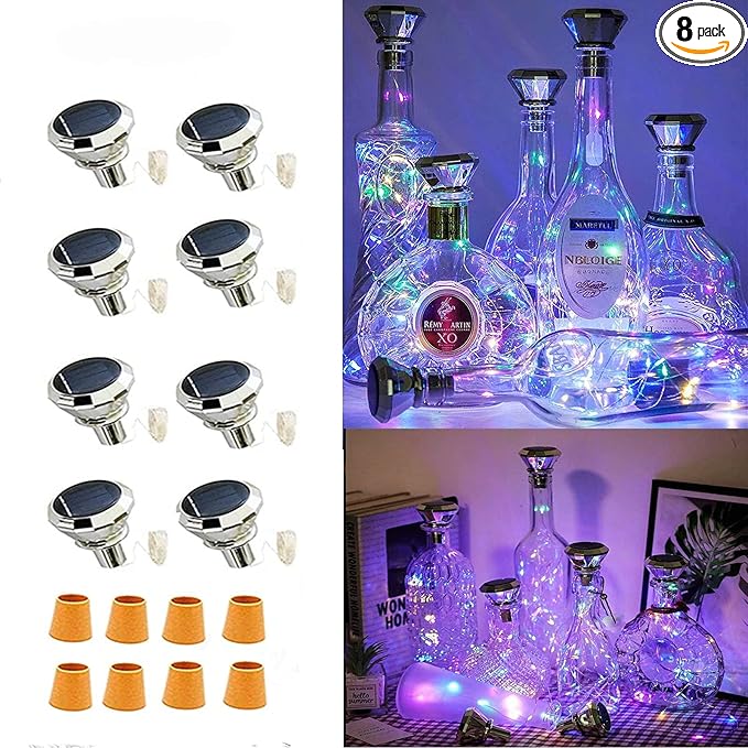 8-Pack LED Wine Bottle Fairy Lights, Solar Cork