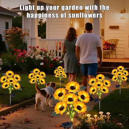 Solar Sunflower Lights Outdoor Flower Garden Stake Lights,4 Pack 24 Sunflower Waterproof Lights for Outside Party Gardening Gifts Mother's Day for Patio Yard Pathway Party Housewarming Gift