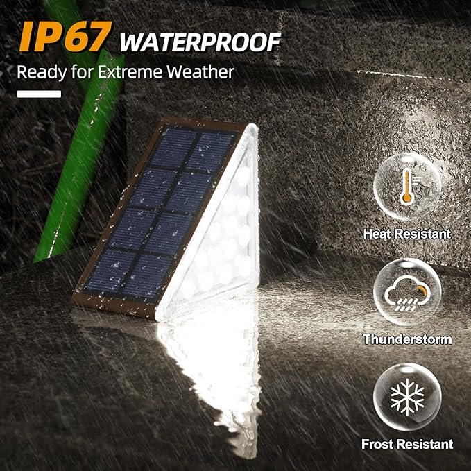 NIORSUN Solar Step Lights for Outside, Stair Light Outdoor Waterproof IP67 Auto On Off,Cool White Light,Solar Lights for Steps,Stair,Patio,Yard,Porch,Front Door,Sidewalk,Deck Decor,Brown,6 Pack