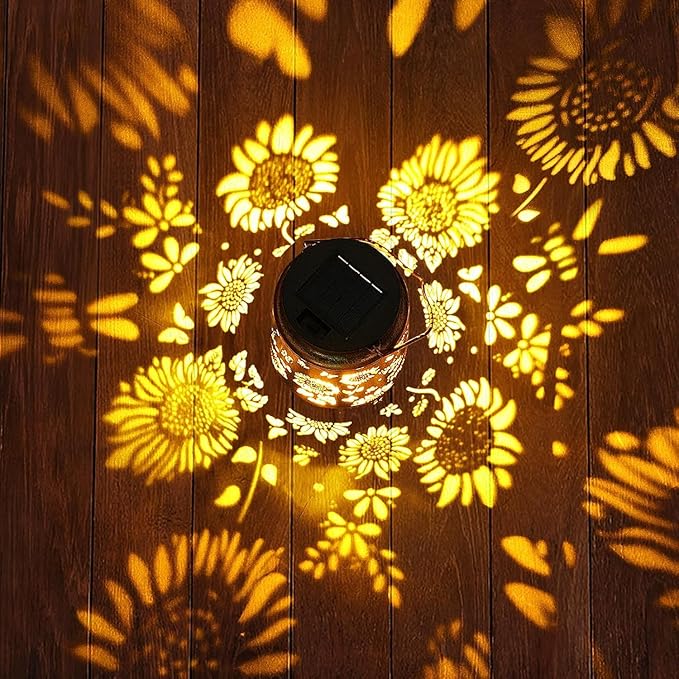 Solar Lanterns Outdoor with Shepherd Hook - Waterproof Sunflower Garden Decor, LED Hanging Lights Metal Decor for Yard, Patio, Porch, Lawn, Tabletop - Perfect Christmas Gift for Women, Mom, Grandma