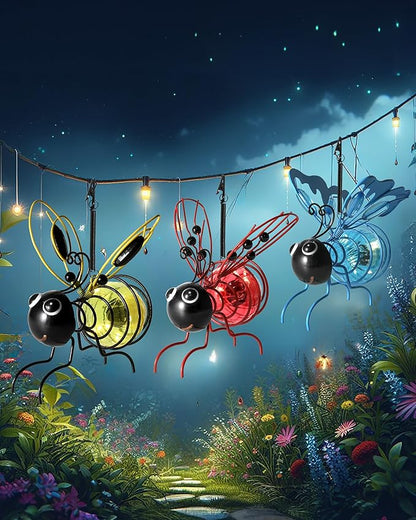 iStatue Solar-Powered Hanging Metal Ladybug Light Garden Decor | Lady Bug Sculpture with Bouncy Springs | Summer Outdoor Art Decorations (Red)