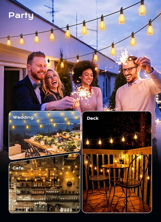 Brightown Outdoor String Lights, 50ft 19 ST38 Shatterproof LED Patio Lights, Dimmable IP65 Waterproof