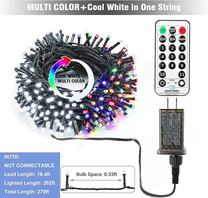 Christmas Fairy Lights, 279ft 800 LED Battery Twinkle Lights