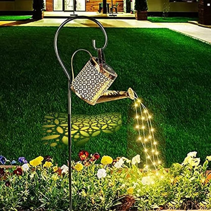Solar Watering Can Lights, LED Solar Lantern String Light Outdoor Garden Waterproof Hollowed-Out Retro Metal Water Can Lights, for Garden Patio Yard Pathway Lantern Plant Decoration(with Bracket)
