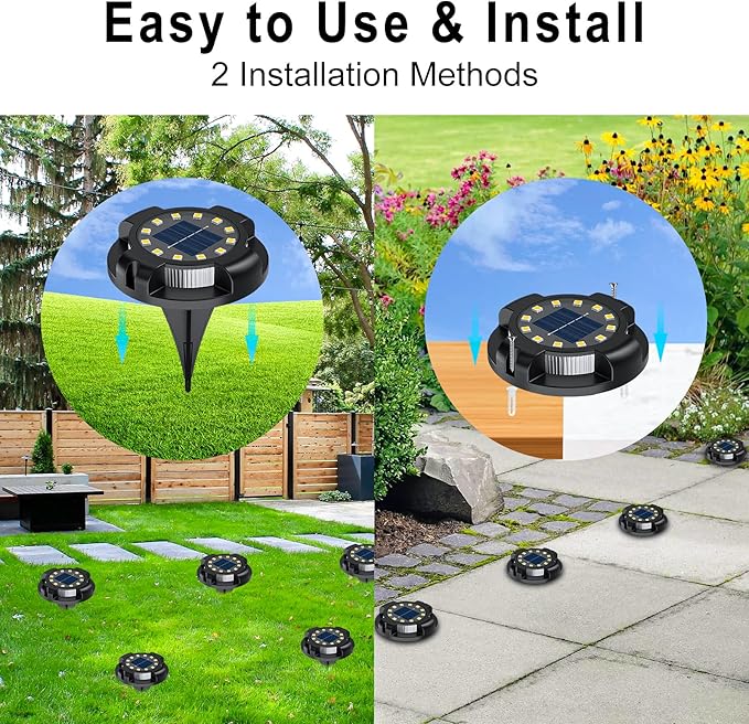 12-Pack Solar Ground Disk Lights, White Waterproof LED