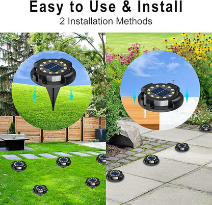 Solar Pathway Lights Outdoor 12 Packs, Bright White 16 LEDs Solar Ground Lights Walkway Lights with Side Light, Waterproof Solar Deck Light for Yard Walkway Garden Poolside Driveway Decorations