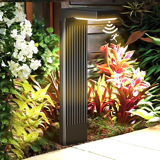 Solar Pathway Lights Outdoor 4Pack, 2 Color in 1 Motion Sensor Walkway Lights 400LM with Warm/Cool White, 12H Lasting, IP65 Waterproof Solar Powered Landscape Lighting for Garden, Yard