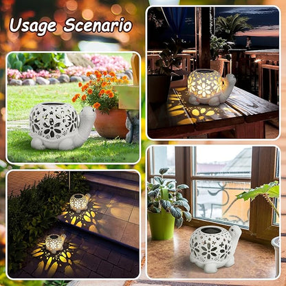 LESES Solar Lantern Lights, Turtle Outdoor Lantern with LED Garden Light, Decorative Lanterns Table Lamp for Patio Yard Garden Decor Outside Clearance Gifts for Birthday Grandma - White