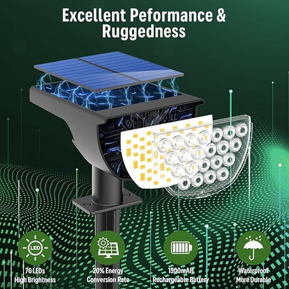 Solar Lights Outdoor Waterproof IP65, Solar Powered 76 LED 3 Lighting Modes Solar Spot Lights Outdoor for Yard Garden Landscape Pathway (White, 6 Pack)